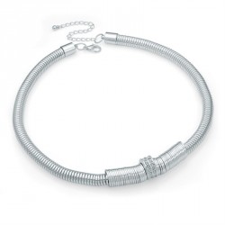 Necklace - Shiny silver colour crystal chain necklace. -...