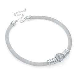 Necklace - Shiny silver colour crystal chain ball...