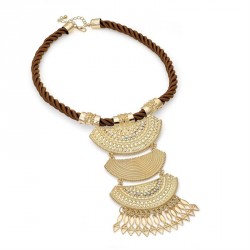 Necklace - Gold colour AB crystal brown cord tribal look...