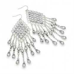 Earring - Silver colour bead and chain drop cascade...