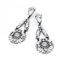 Earring - Hematite grey colour crystal drop earrings. -...