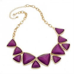 Necklace - Gold colour purple bead chain necklace. -...