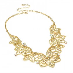 Necklace -  Gold colour AB crystal filigree leaf design...
