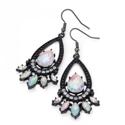 Earring - Black enamel crystal and AB colour bead drop...