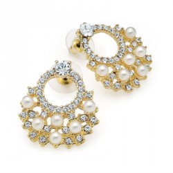 Earring - Shiny gold colour crystal and cream pearl...