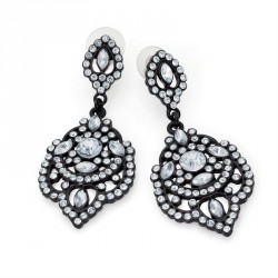 Earring - Black enamel crystal drop earrings. - (ER29705)
