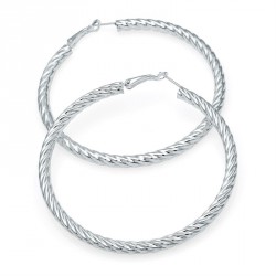 Earring - Silver colour large 8cm textured design hoop...