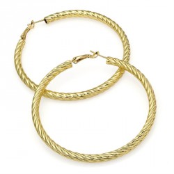 Earring - Gold colour large 8cm textured design hoop...