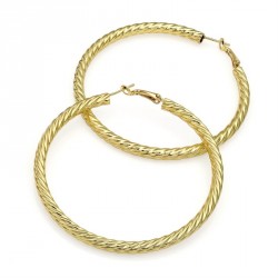 Earring - Gold colour large 7cm textured design hoop...