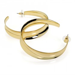 Earring - Gold colour large wide hoop post earrings. -...