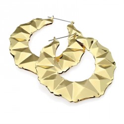 Earring - Gold colour large faceted design pin hoop...
