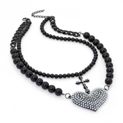 Necklace - Two row black enamel black and pearl colour...