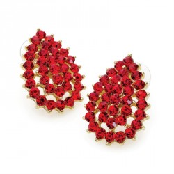 Earring - Gold colour red crystal tear drop design drop...