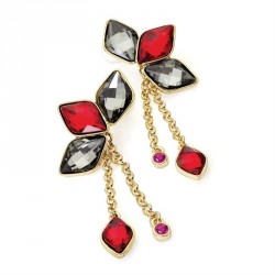 Earring - Antique gold effect red and black glass bead...