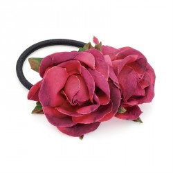 Hair flower - Burgundy tone double flower hair elastic. -...