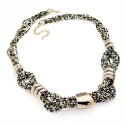 Necklace - Gold colour black and white seed bead look...
