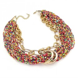 Necklace -Shiny and matt gold colour multi seed bead look...