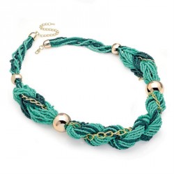 Necklace -Gold colour green tone seed bead look platted...