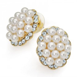 Earring - Gold, cream pearl colour crystal oval earrings....