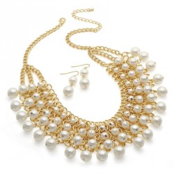 Necklace & Earring set - Gold colour cream pearl effect...