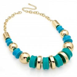 Necklace - Gold colour and aqua blue tone graduated bead...
