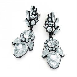 Earring - Black enamel colour crystal drop earrings. -...