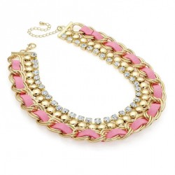 Necklace - Gold colour crystal and pink ribbon chain...