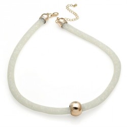 Necklace - White bead and white net effect tube ball...