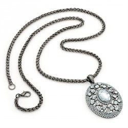 Necklace - Hematite grey colour crystal chain oval...