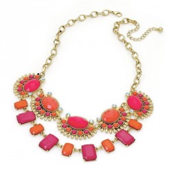 Necklace - Antique gold colour red tone bead chain...