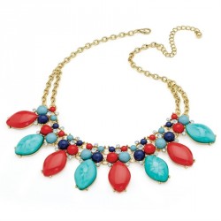 Necklace - Gold colour crystal turquoise & coral colour...