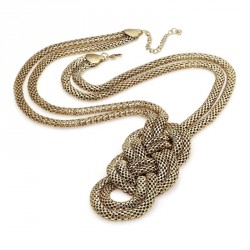 Necklace - Antique gold colour double knot long chain...