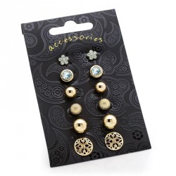 Earring set - Six pairs gold colour crystal set of stud...