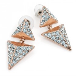 Earring - Rose gold colour crystal double triangle shape...