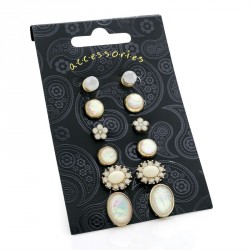Earring set - Six pairs gold colour pink and white opal...