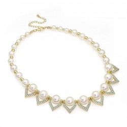 Necklace - Shiny gold colour crystal cream pearl effect...