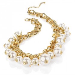 Necklace - Gold colour cream pearl effect bead chain...
