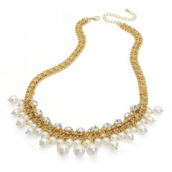 Necklace - Gold colour crystal and cream pearl effect...