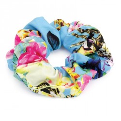 Scrunchie - Blue tone flower print elasticated hair...
