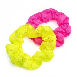 Scrunchie set - Two piece neon pink and yellow lace...