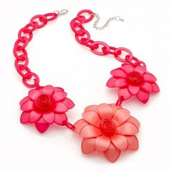 Necklace - Pink and peach tone three flower acrylic...