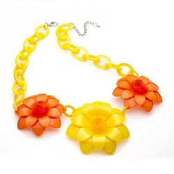 Necklace - Yellow and orange tone three flower acrylic...