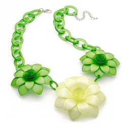 Necklace - Green tone three flower acrylic fashion...