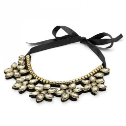 Necklace - Champagne colour crystal flower design black...
