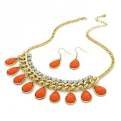 Necklace & Earring set - Matte gold colour crystal and...