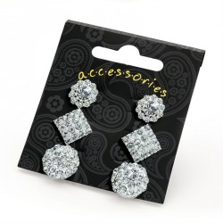 Earring set - Three pairs silver colour crystal round and...