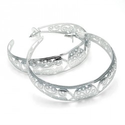 Earring - Shiny silver colour filigree design hoop...